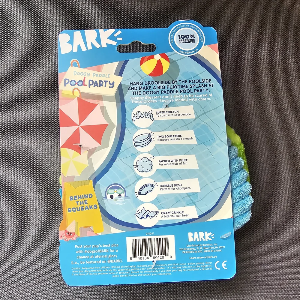 Bark Pool Party Crocodile Plush Dog Toy - Bright Green‎ & Blue